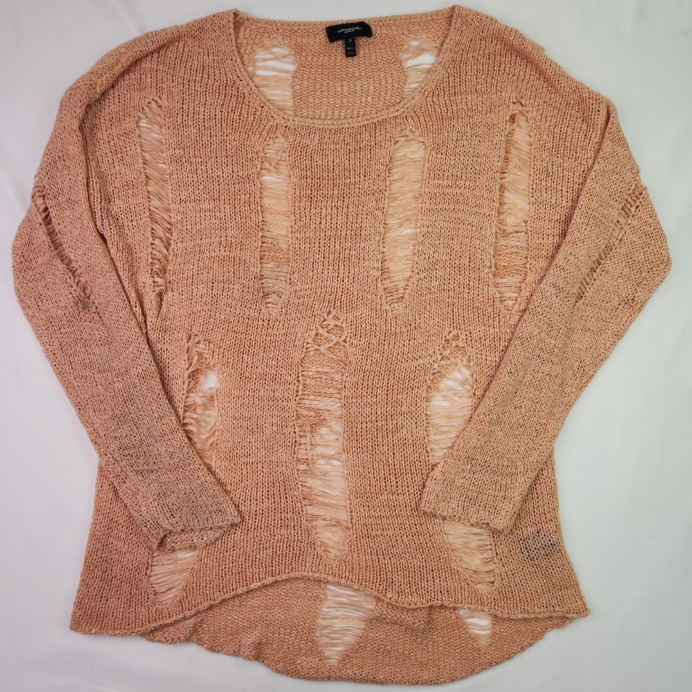 Aggie Womens Peach Pullover Distressed Slouchy Grunge Long Sleeve Beach Cover Sm